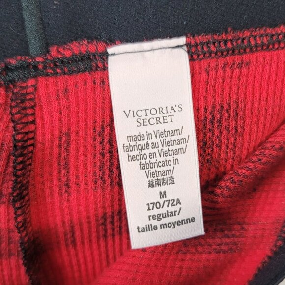 Victoria's Secret Plaid Pajama Set Red Black Medium Long Pants Thermal Waffle - Picture 12 of 15